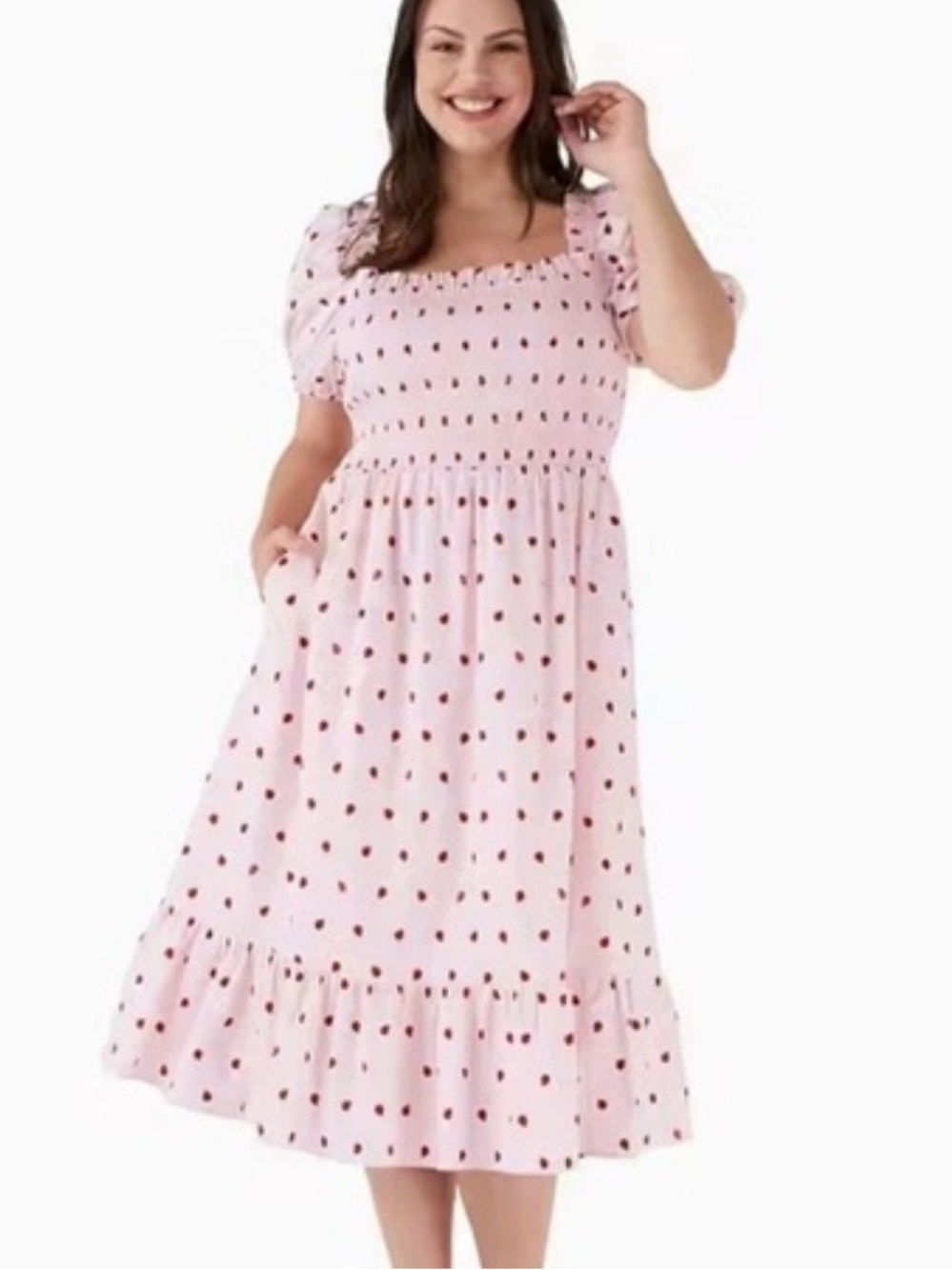 kate spade Pink Midi Dress with Red Dot Print